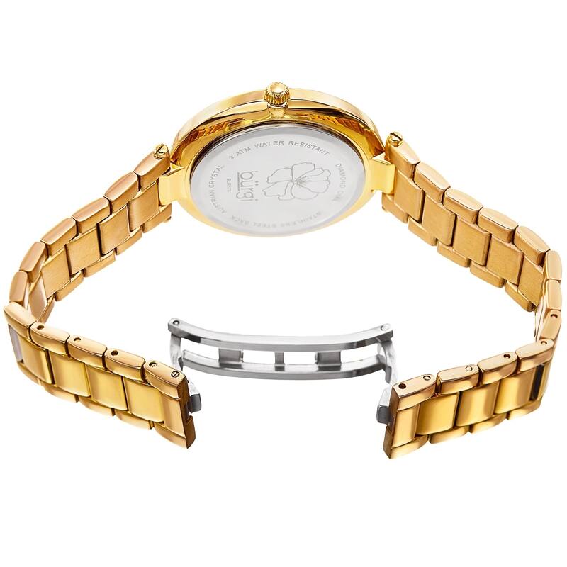 Burgi Women's Diamond Swarovski Crystal Hawaiian Flower Gold-tone Bracelet Watch