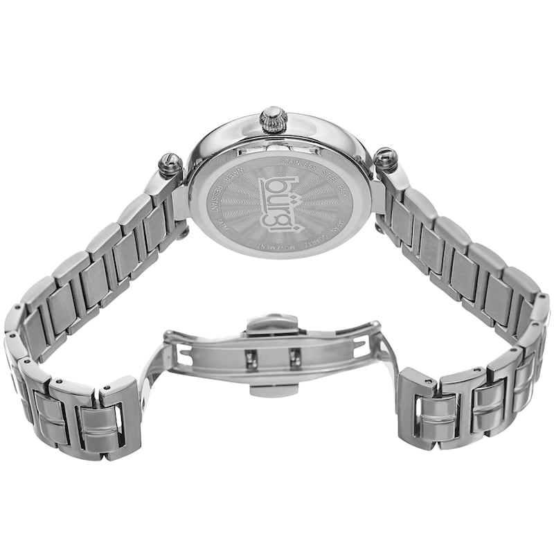 Burgi Women's Quartz Crystal Silver-tone Stainless Steel Bracelet Watch