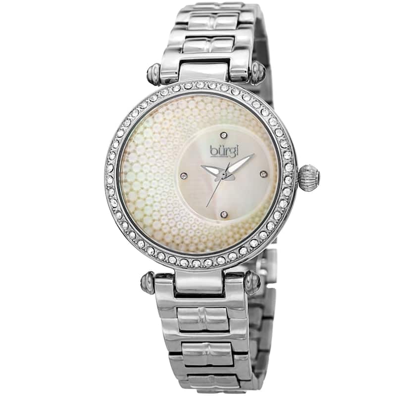 Burgi Women's Quartz Crystal Silver-tone Stainless Steel Bracelet Watch