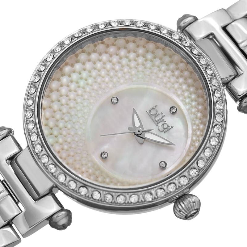 Burgi Women's Quartz Crystal Silver-tone Stainless Steel Bracelet Watch