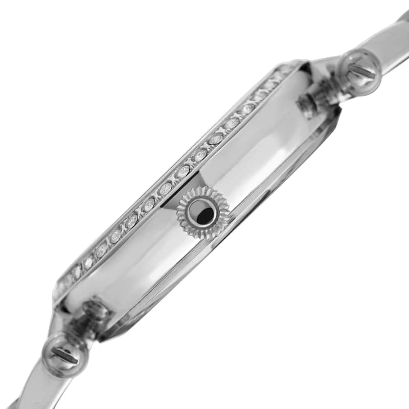 Burgi Women's Quartz Crystal Silver-tone Stainless Steel Bracelet Watch
