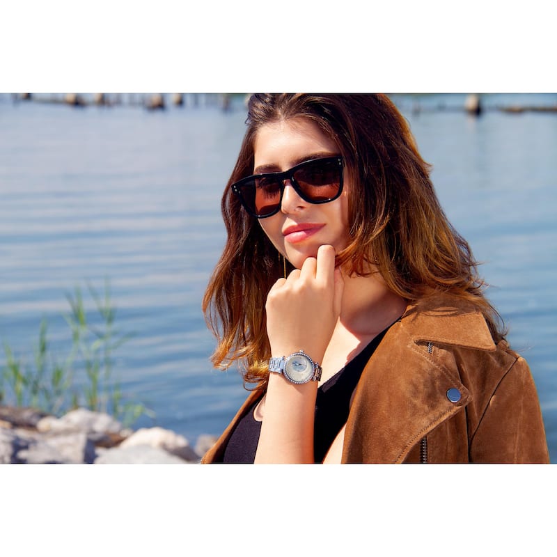 Burgi Women's Quartz Crystal Silver-tone Stainless Steel Bracelet Watch