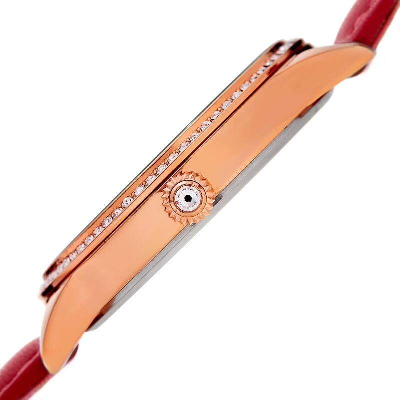 Burgi Women's Crystal Wave Dual Time Red Leather Strap Watch