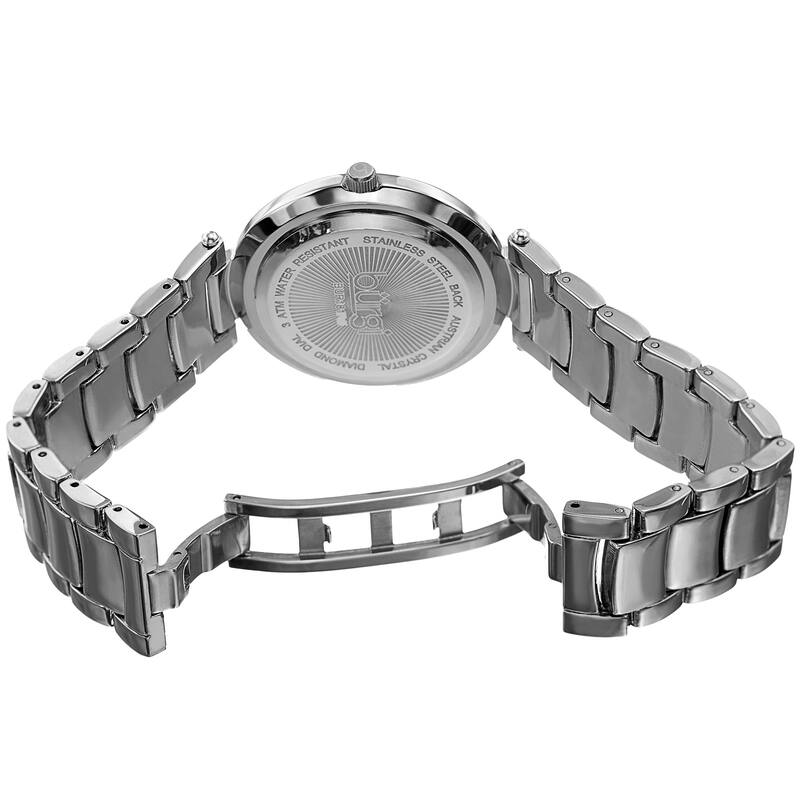 Burgi Women's Diamond Coin Edge Dial Crystal Lugs Silver-tone Bracelet Watch