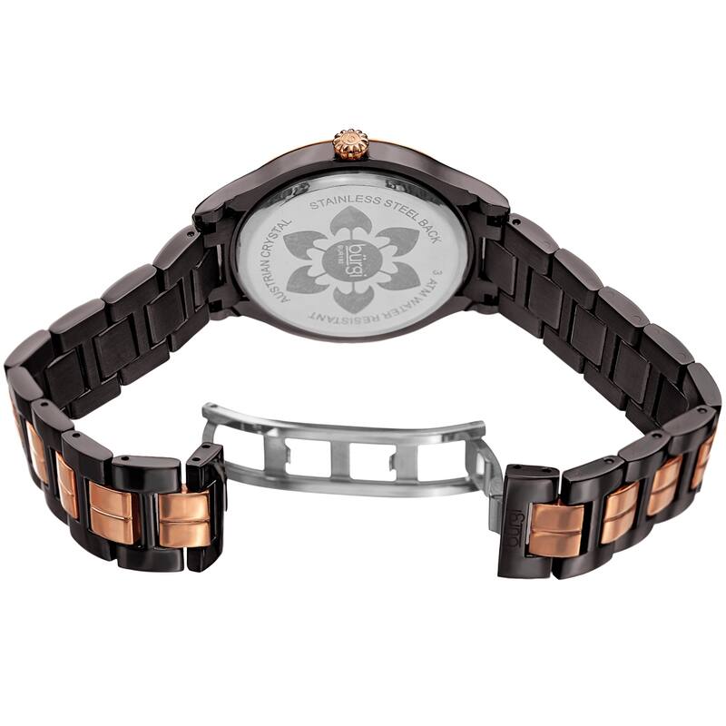 Burgi Women's Swarovski Crystal Date Sunray Dial Rose-tone Bracelet Watch
