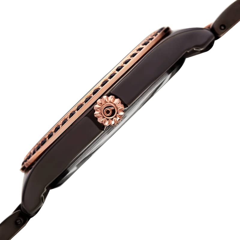 Burgi Women's Swarovski Crystal Date Sunray Dial Rose-tone Bracelet Watch