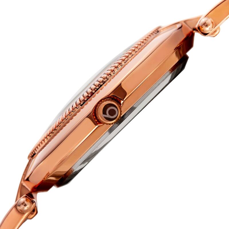 Burgi Women's Diamond Coin Edge Dial Crystal Lugs Rose-tone Bracelet Watch