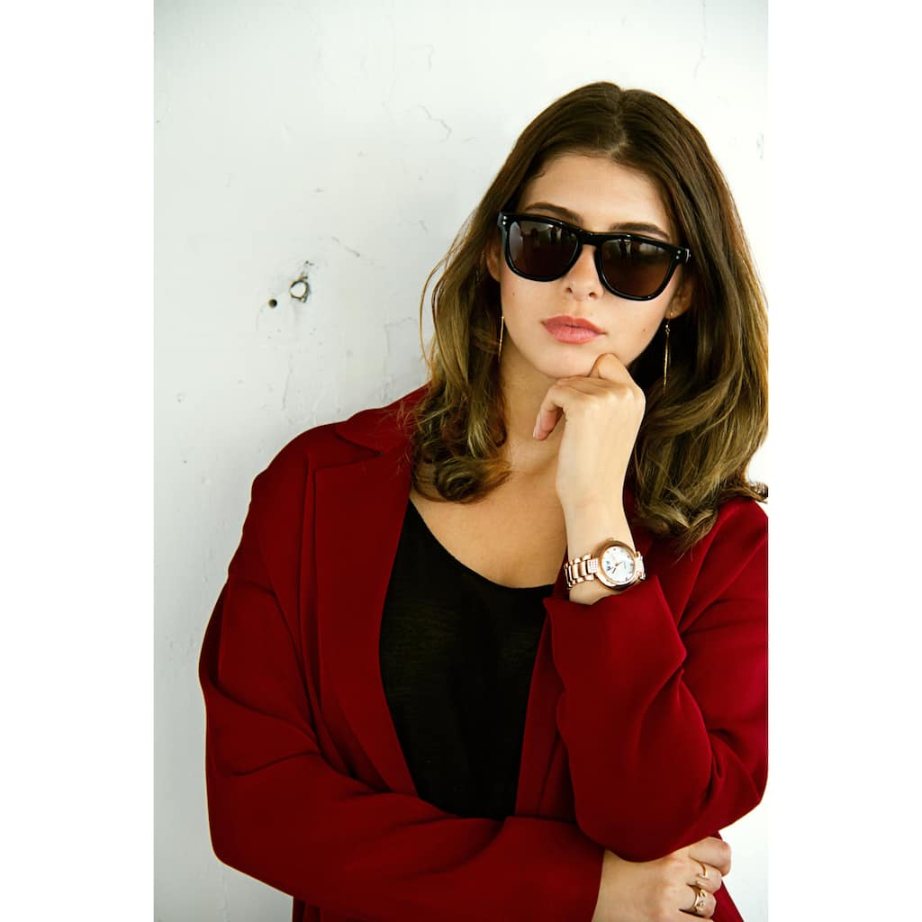 Burgi Women's Diamond Coin Edge Dial Crystal Lugs Rose-tone Bracelet Watch