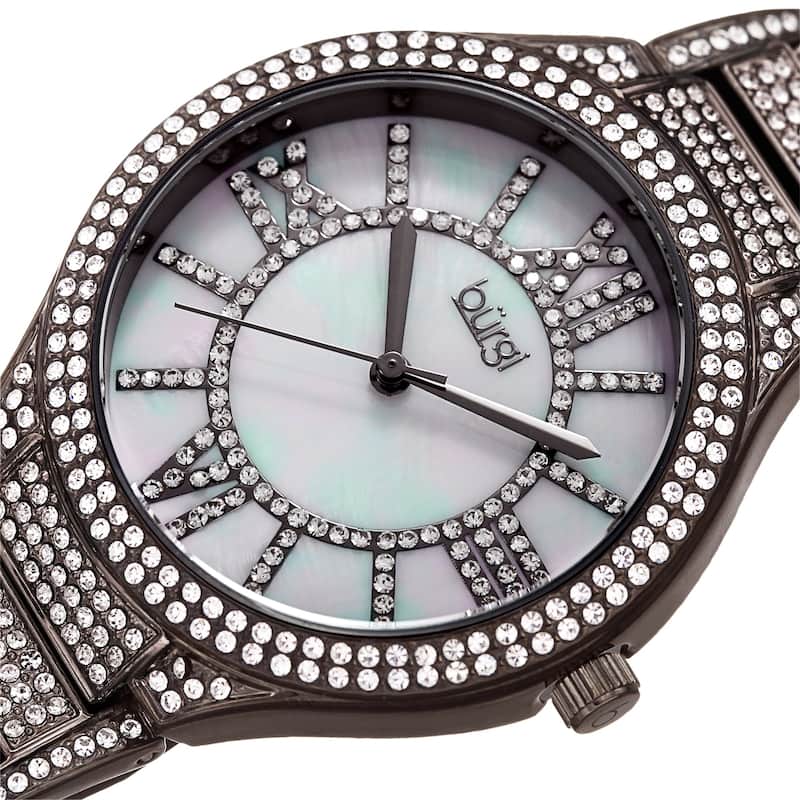 Burgi Women's Sparkling Crystal Filled Quartz Black Bracelet Watch