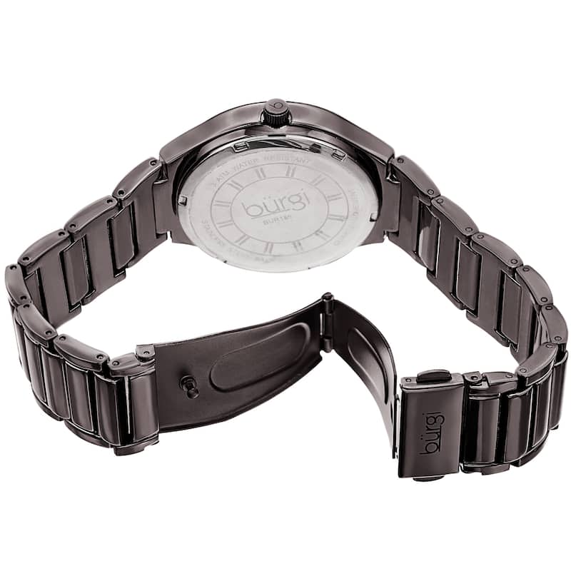 Burgi Women's Sparkling Crystal Filled Quartz Black Bracelet Watch