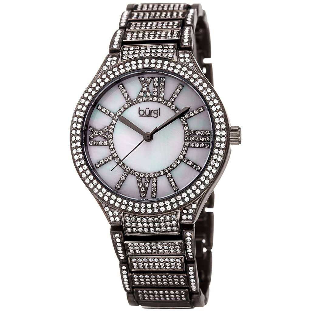 Burgi Women's Sparkling Crystal Filled Quartz Black Bracelet Watch