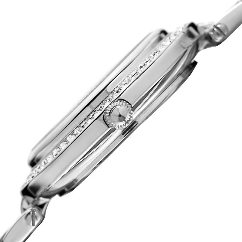 Burgi Women's Diamond Swarovski Crystal Hawaiian Flower Silver-tone Bracelet Watch