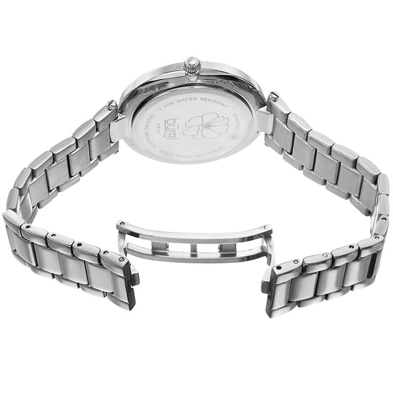 Burgi Women's Diamond Swarovski Crystal Hawaiian Flower Silver-tone Bracelet Watch