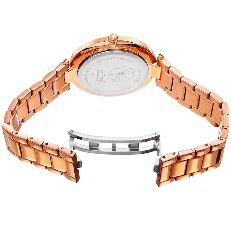 Burgi Women's Diamond Swarovski Crystal Hawaiian Flower Rose-tone Bracelet Watch