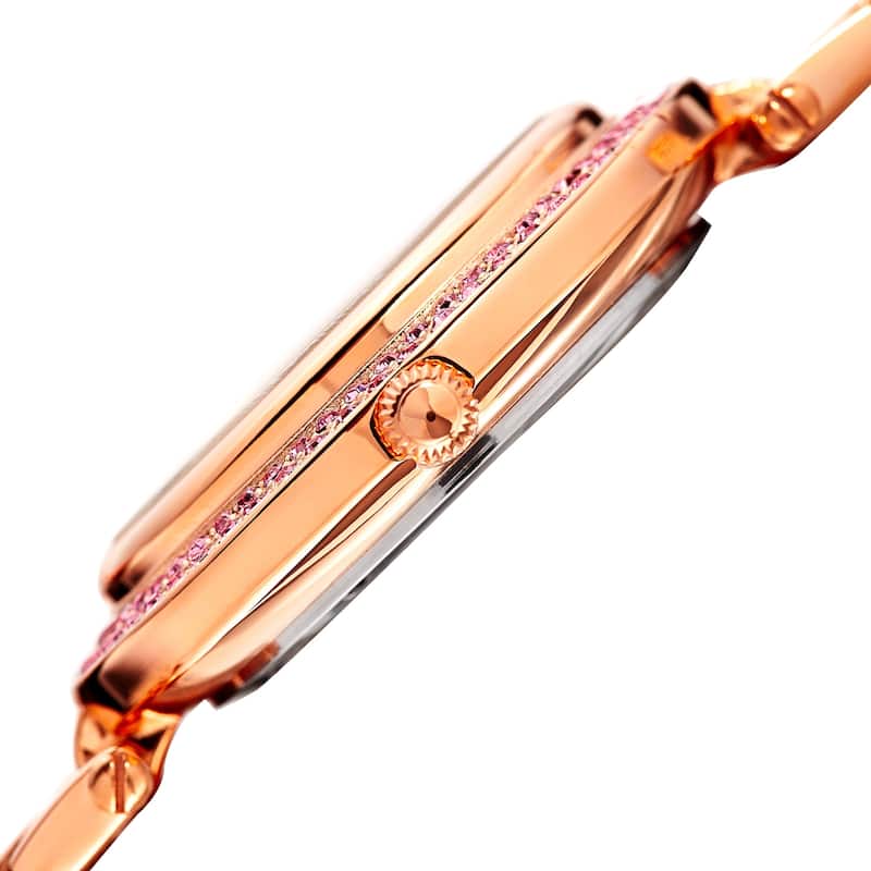 Burgi Women's Diamond Swarovski Crystal Hawaiian Flower Rose-tone Bracelet Watch