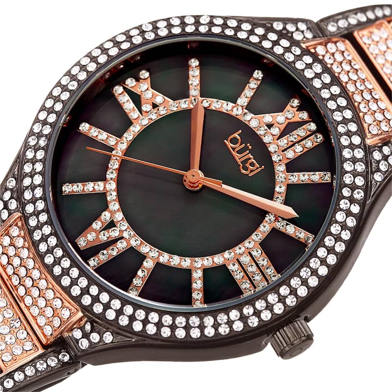 Burgi Women's Sparkling Crystal Filled Quartz Rose-Tone Bracelet Watch
