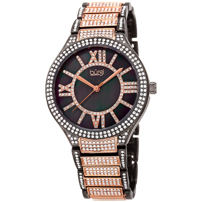 Burgi Women's Sparkling Crystal Filled Quartz Rose-Tone Bracelet Watch