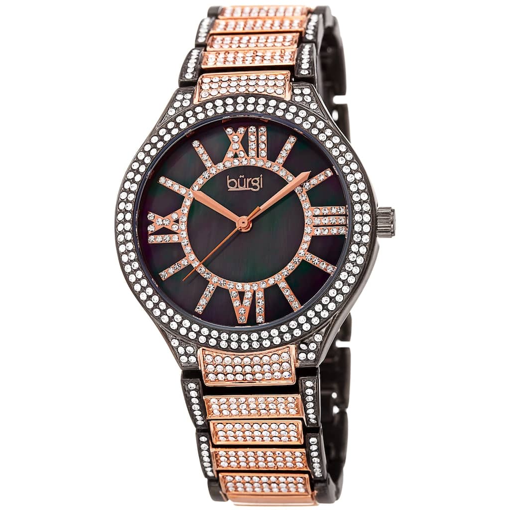 Burgi Women's Sparkling Crystal Filled Quartz Rose-Tone Bracelet Watch