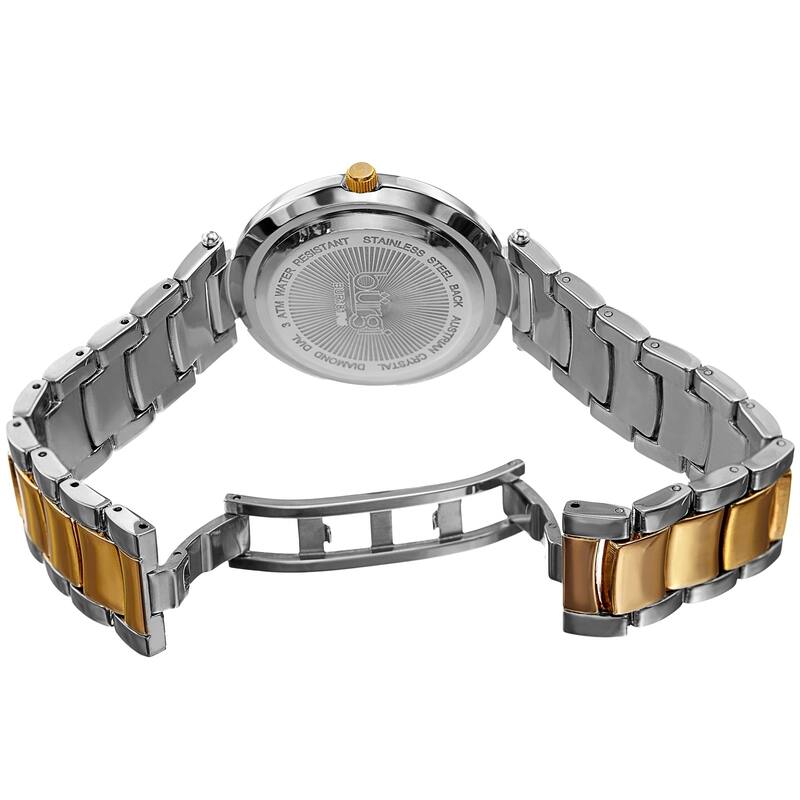 Burgi Women's Diamond Coin Edge Dial Crystal Lugs Two-tone Bracelet Watch