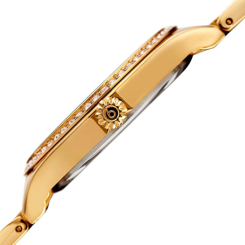Burgi Women's Swarovski Crystal Date Sunray Dial Gold-tone Bracelet Watch