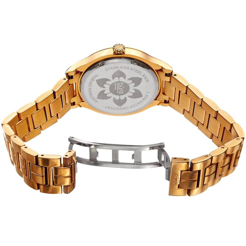 Burgi Women's Swarovski Crystal Date Sunray Dial Gold-tone Bracelet Watch