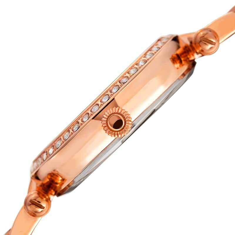 Burgi Women's Quartz Crystal Rose-tone Stainless Steel Bracelet Watch
