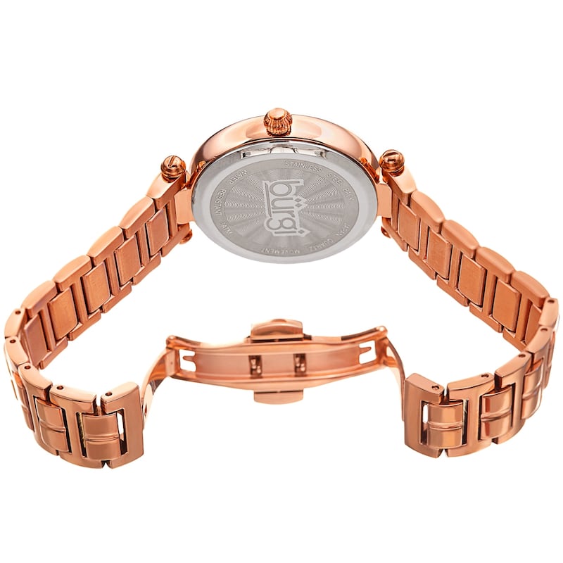 Burgi Women's Quartz Crystal Rose-tone Stainless Steel Bracelet Watch