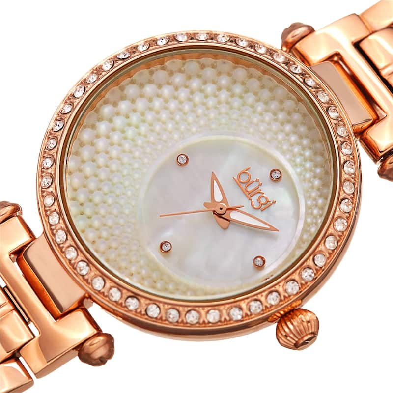Burgi Women's Quartz Crystal Rose-tone Stainless Steel Bracelet Watch