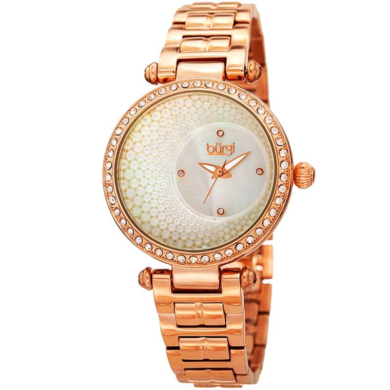 Burgi Women's Quartz Crystal Rose-tone Stainless Steel Bracelet Watch