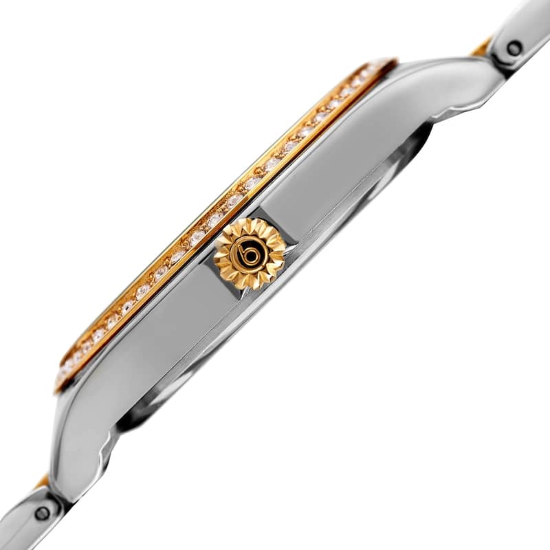 Burgi Women's Swarovski Crystal Date Sunray Dial Two-tone Bracelet Watch