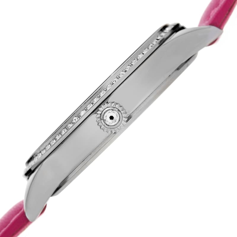 Burgi Women's Crystal Wave Dual Time Pink Leather Strap Watch