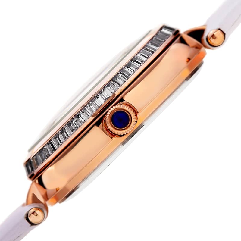 Burgi Women's Quartz Diamond Date Crystal White Leather Strap Watch