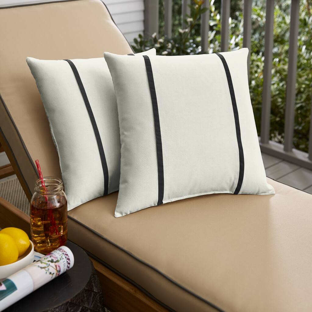 Sunbrella Canvas Natural and Canvas Black Double Small Flange Indoor/ Outdoor Pillows, Set of 2