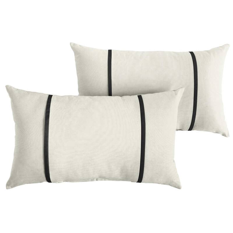 Sorra Home Sunbrella Canvas Natural and Canvas Black Double Small Flange Indoor/ Outdoor Pillows, Set of 2
