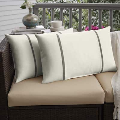 Sorra Home Sunbrella Canvas Natural and Canvas Charcoal Double Small Flange Indoor/ Outdoor Pillows, Set of 2