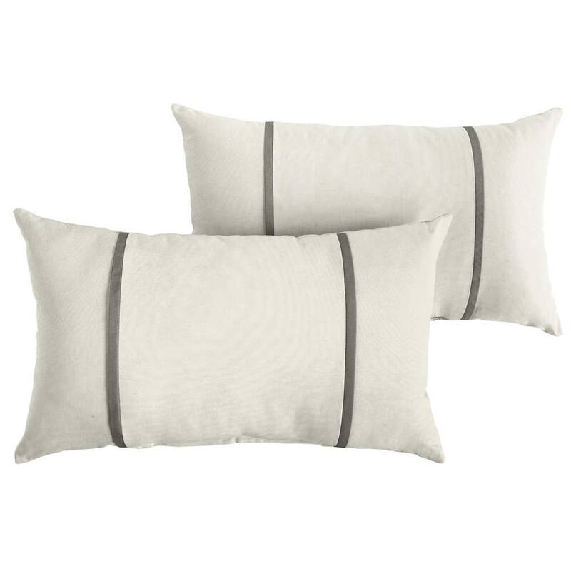 Sorra Home Sunbrella Canvas Natural and Canvas Charcoal Double Small Flange Indoor/ Outdoor Pillows, Set of 2