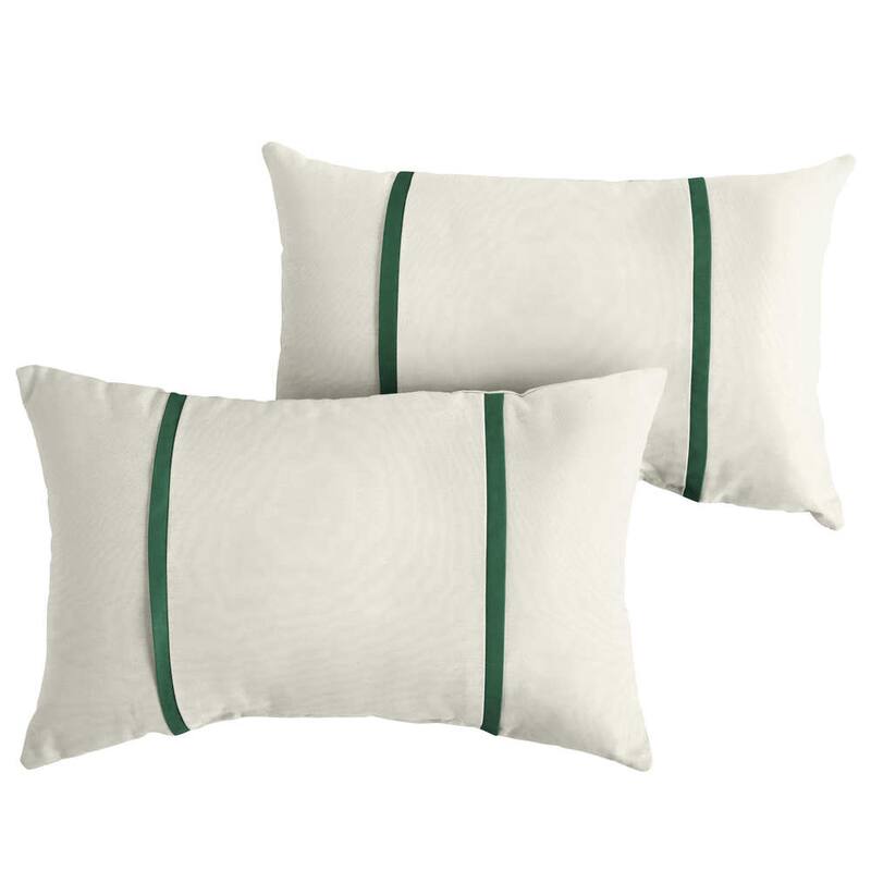 Humble + Haute Sunbrella Canvas Natural and Canvas Forest Green Double Small Flange Indoor/ Outdoor Pillows, Set of 2