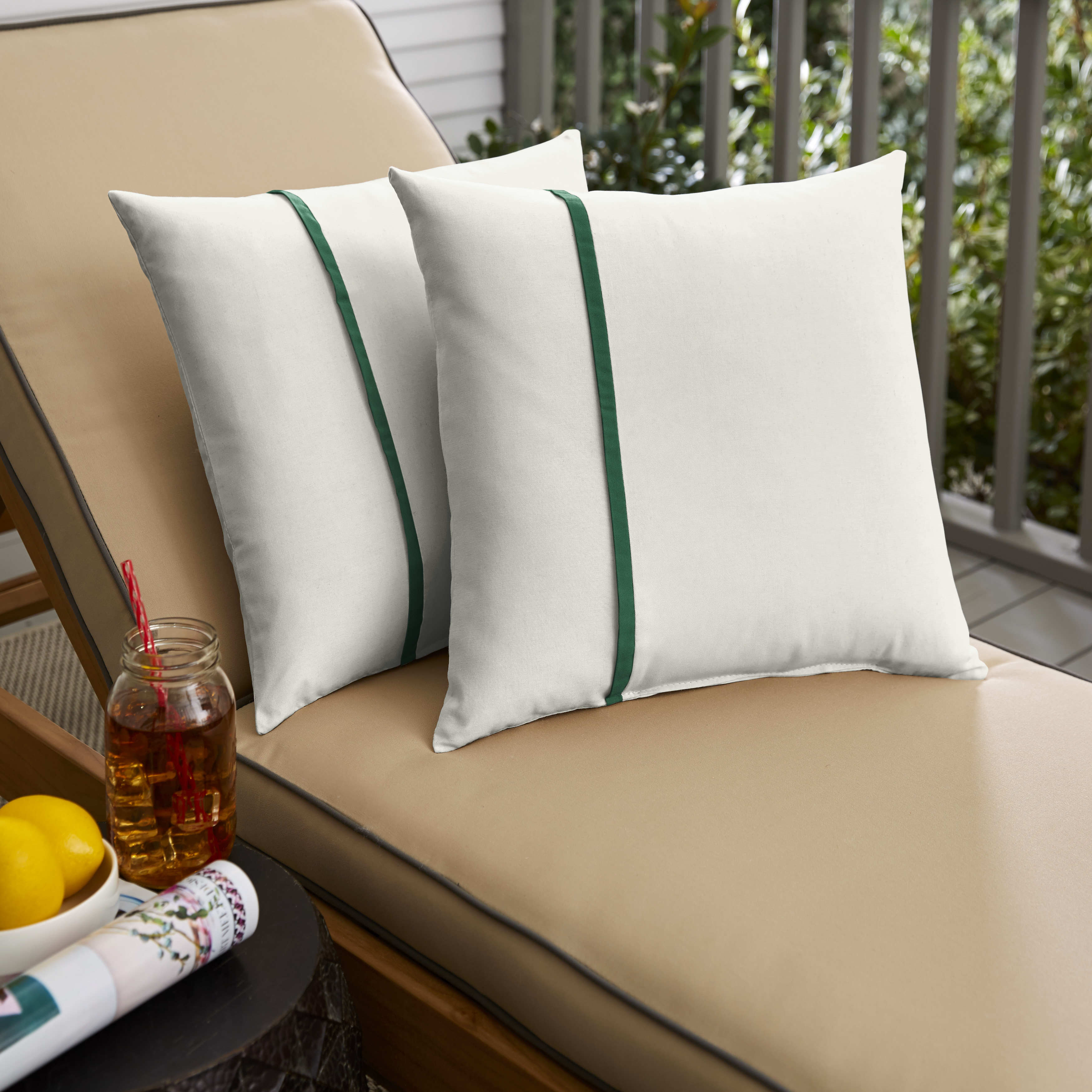 Sunbrella Canvas Natural and Canvas Forest Green Indoor/ Outdoor Pillows, Set of 2