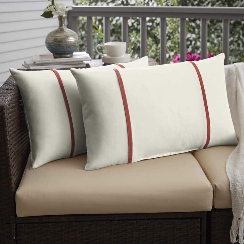 Sorra Home Sunbrella Canvas Natural and Canvas Henna Double Small Flange Indoor/ Outdoor Pillows, Set of 2