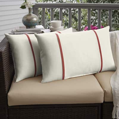 Sorra Home Sunbrella Canvas Natural and Canvas Henna Double Small Flange Indoor/ Outdoor Pillows, Set of 2