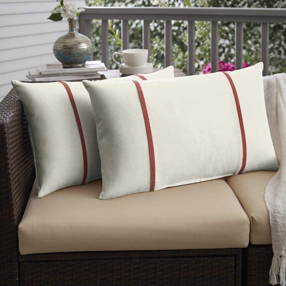 Sorra Home Sunbrella Canvas Natural and Canvas Henna Double Small Flange Indoor/ Outdoor Pillows, Set of 2