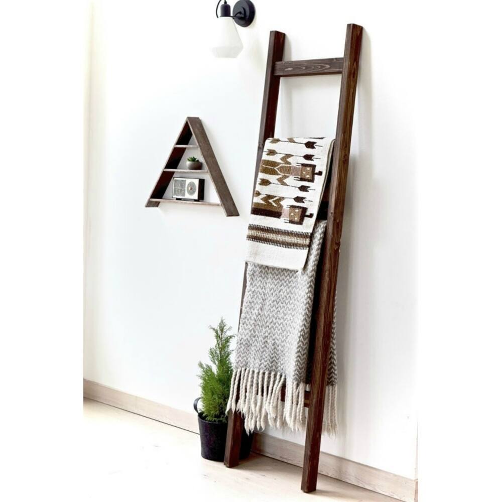 6ft Decorative Blanket Ladder Freestanding Wood Display