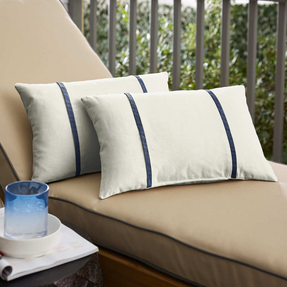 Humble + Haute Sunbrella Canvas Natural and Canvas Navy Double Small Flange Indoor/ Outdoor Pillows, Set of 2