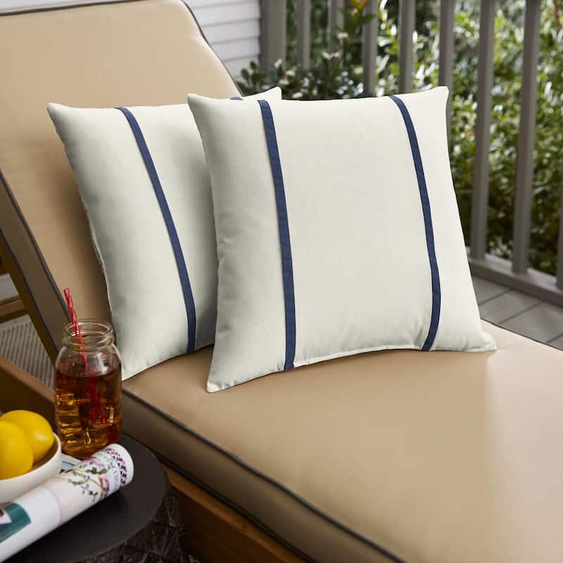 Sunbrella Canvas Natural /Canvas Navy Indoor/ Outdoor Pillows, Set of 2