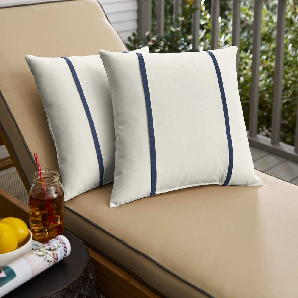 Sunbrella Canvas Natural /Canvas Navy Indoor/ Outdoor Pillows, Set of 2