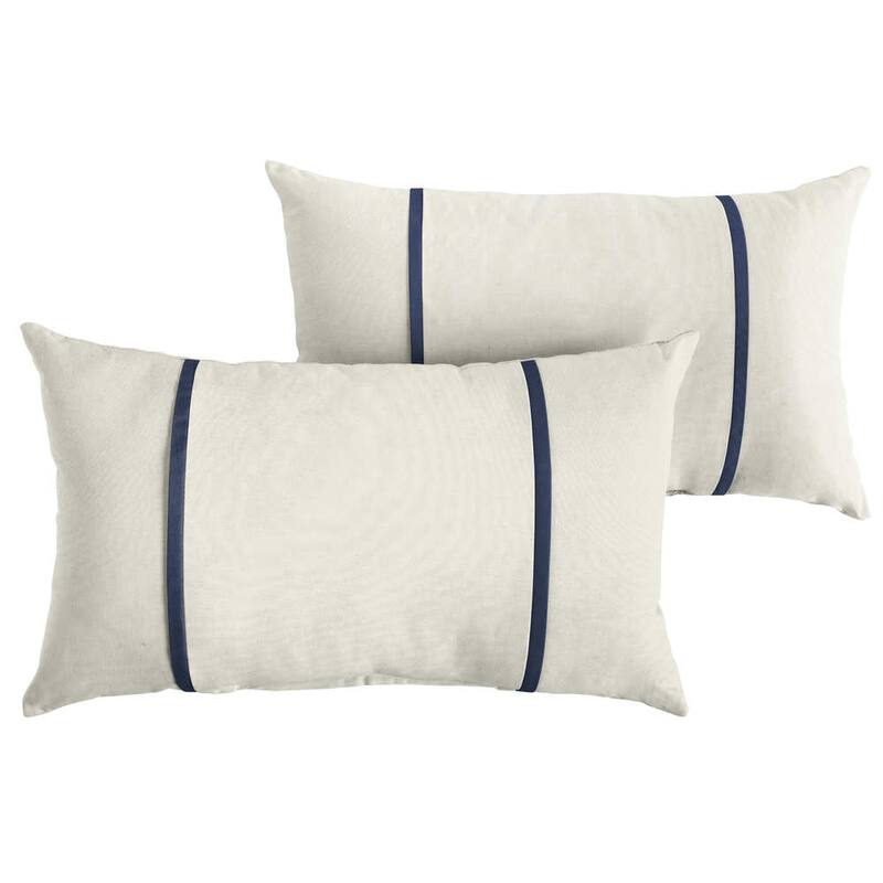 Sorra Home Sunbrella Canvas Natural and Canvas Navy Double Small Flange Indoor/ Outdoor Pillows, Set of 2