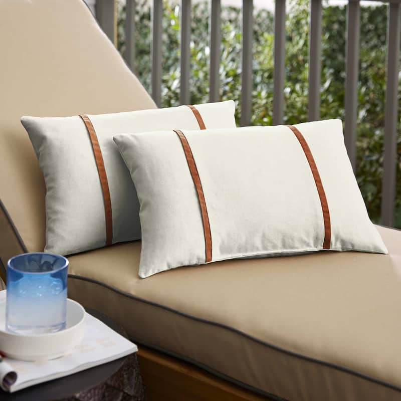 Sunbrella Canvas Natural / Rust Flange Indoor/ Outdoor Pillows, Set of 2