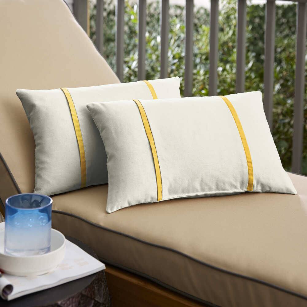 Humble + Haute Sunbrella Canvas Natural and Canvas Sunflower Yellow Double Small Flange Indoor/ Outdoor Pillows, Set of 2
