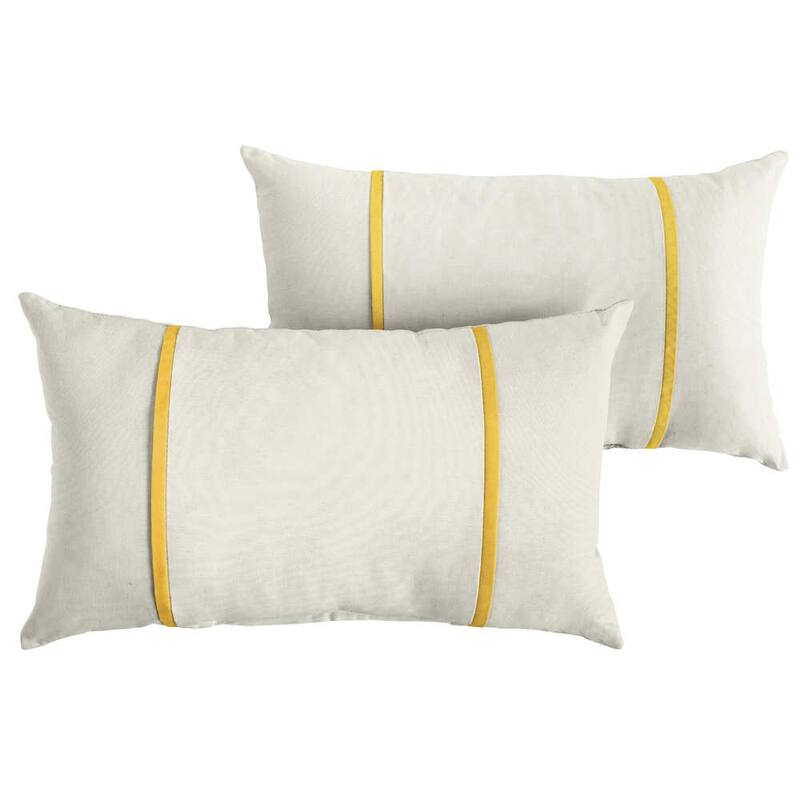 Sorra Home Sunbrella Canvas Natural and Canvas Sunflower Yellow Double Small Flange Indoor/ Outdoor Pillows, Set of 2