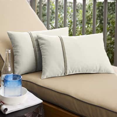 Humble + Haute Sunbrella Canvas Natural and Canvas Taupe Single Small Flange Indoor/ Outdoor Pillows, Set of 2